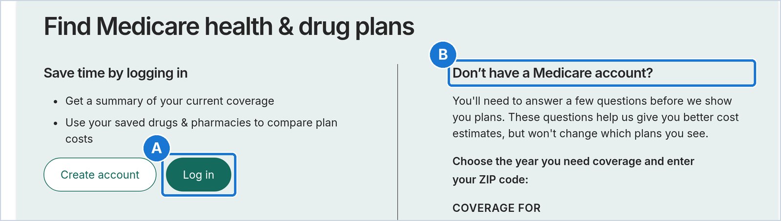 Medicare.gov screen: Go to Medicare.gov/plan-compare