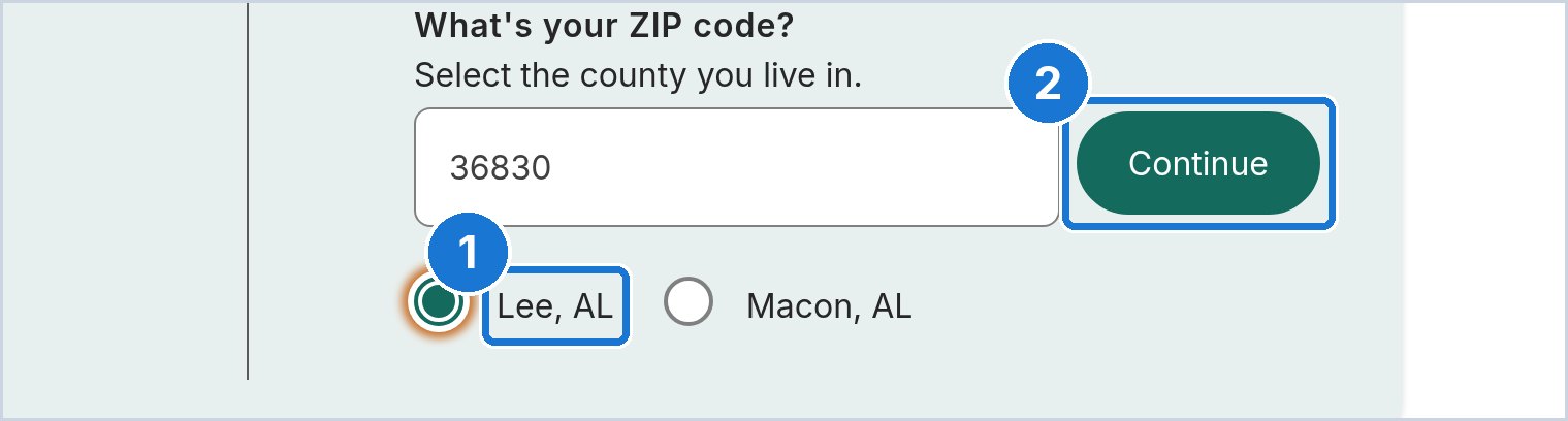 Medicare.gov screen: Choose your county