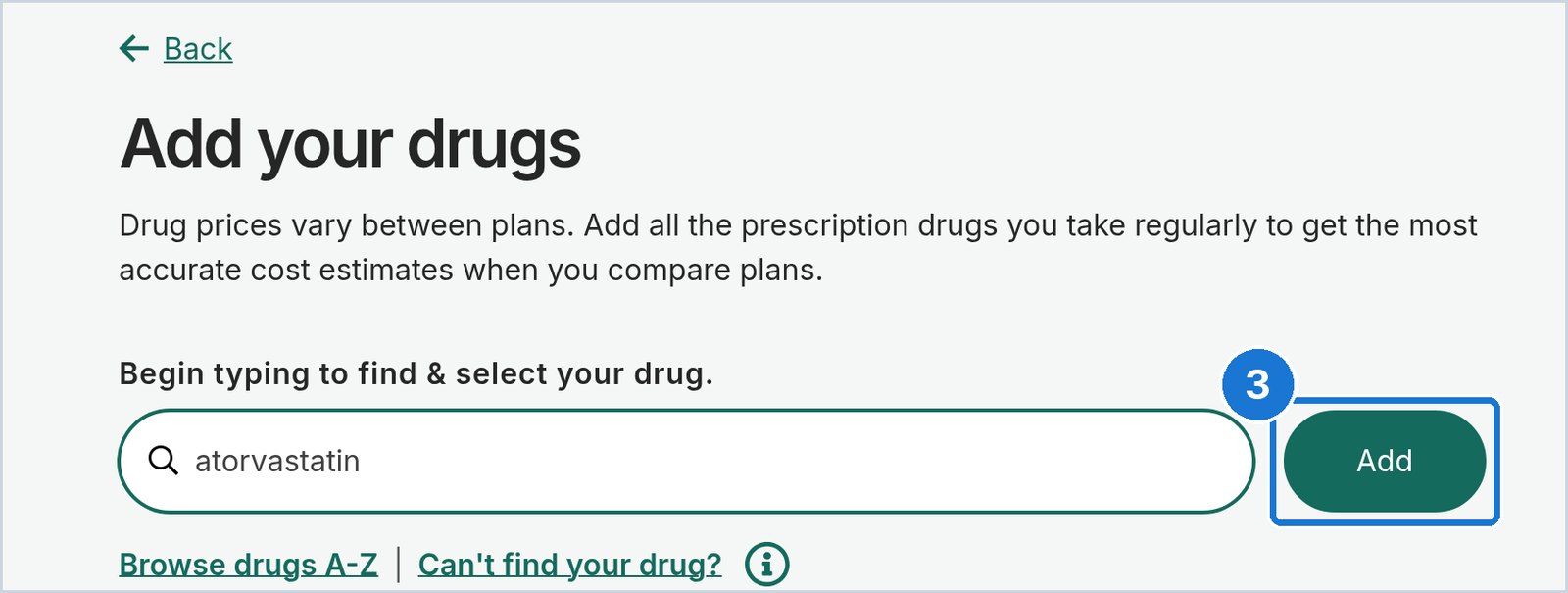 Medicare.gov screen: Click Add