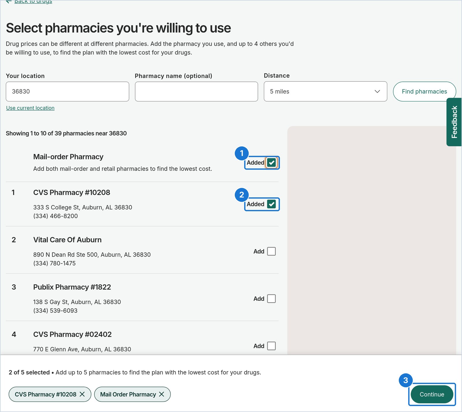 Medicare.gov screen: Pick your pharmacies