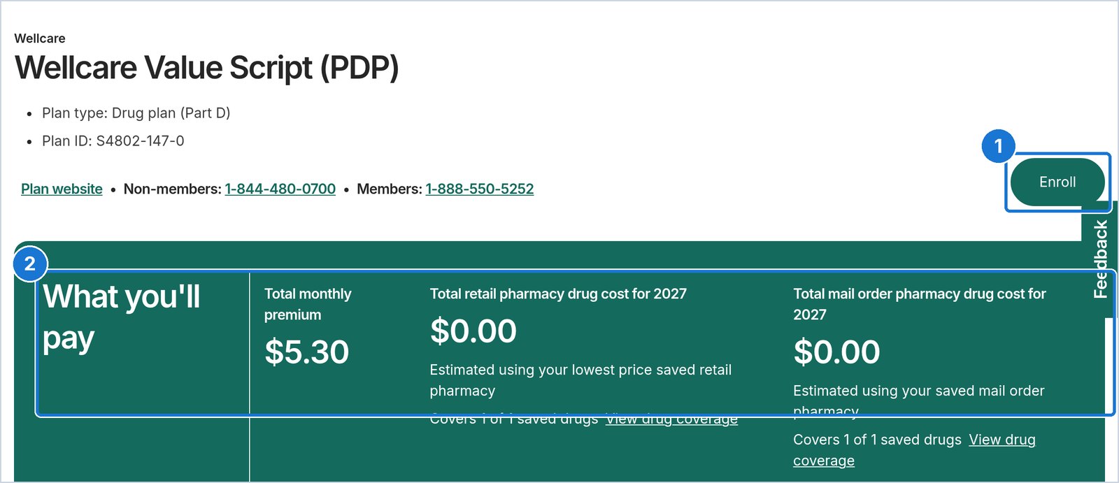 Medicare.gov screen: Open the plan details